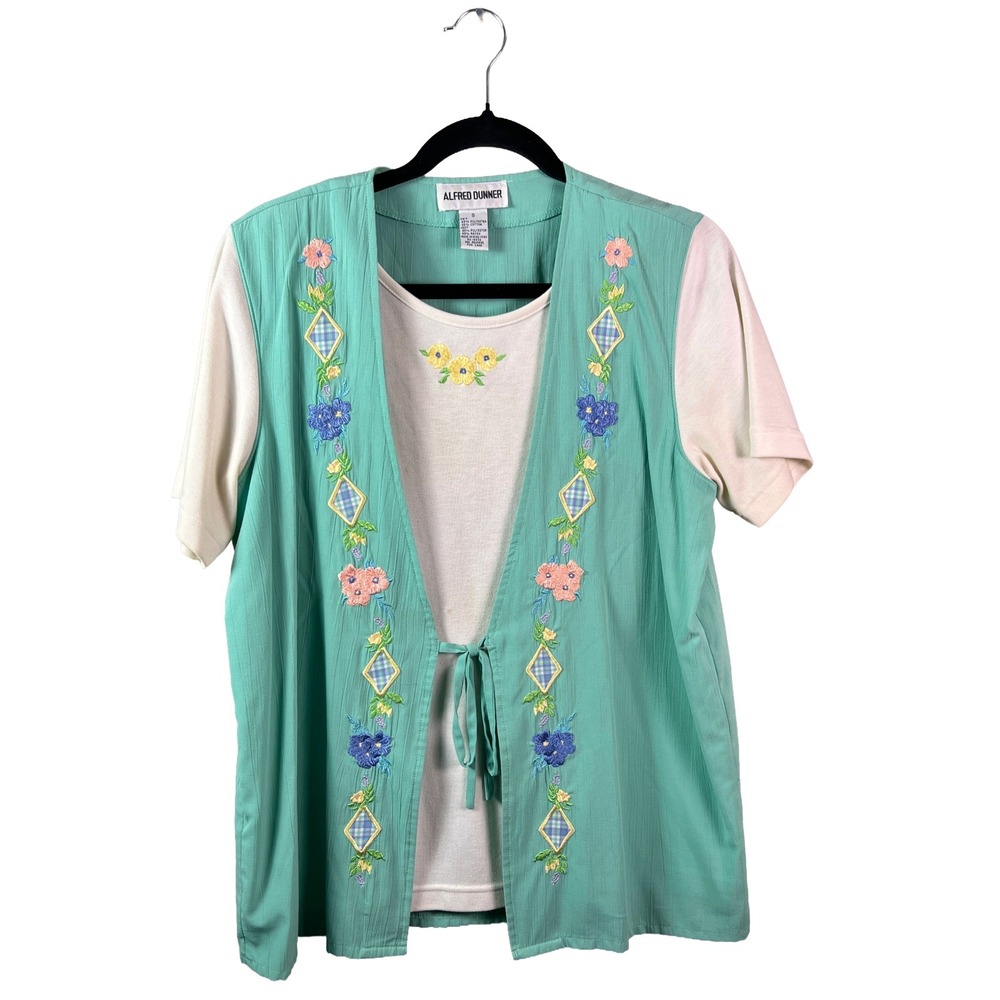 Alfred Dunner 90s Vintage Embroidered 2-in-1 Top Women's S Cottagecore